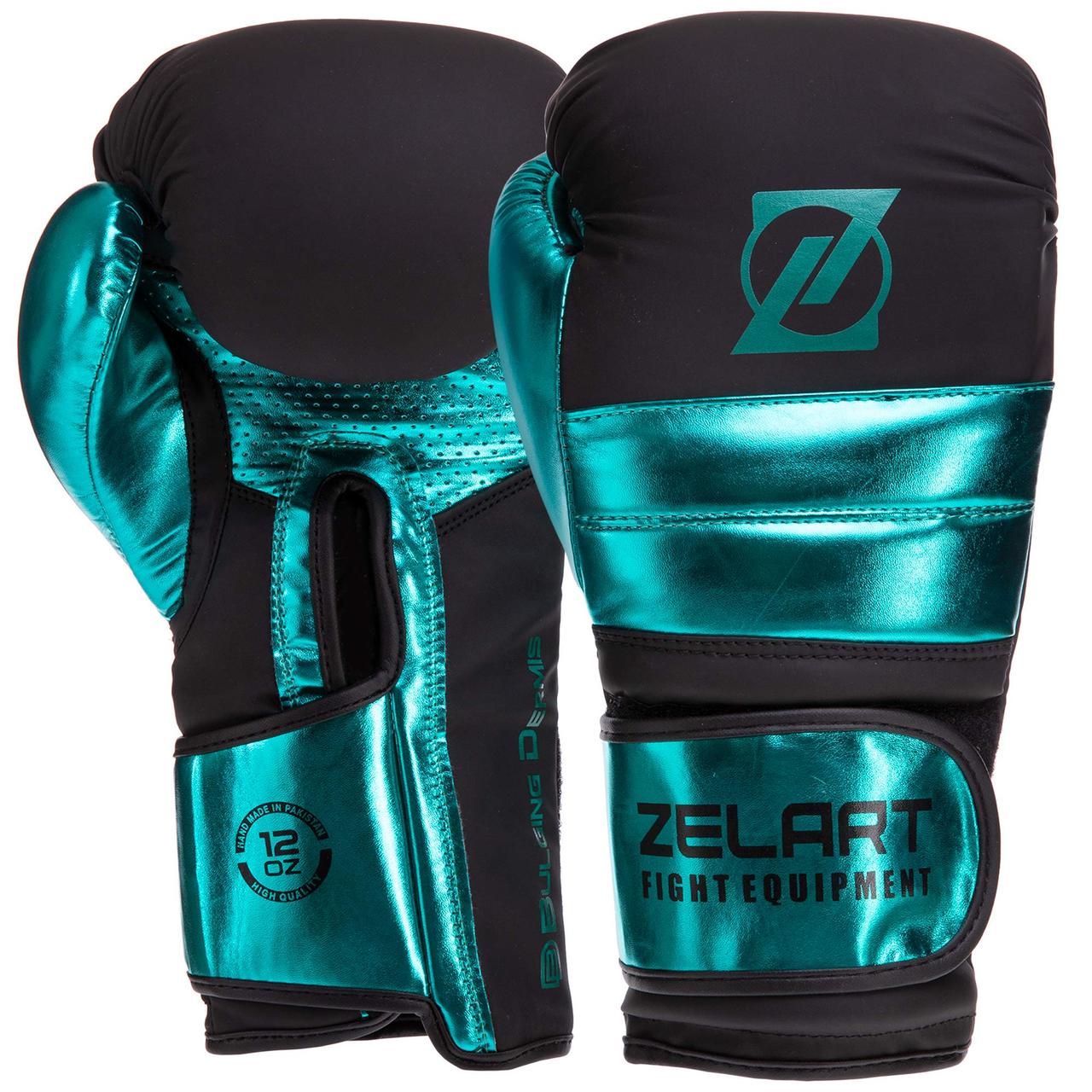 

Перчатки для бокса и единоборств на липучке Zelart Heroe 3083 Black-Turquoise 8 унций