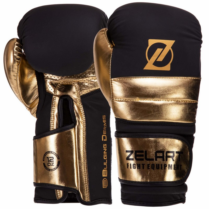 

Перчатки для бокса и единоборств на липучке Zelart Heroe 3083 Black-Gold 8 унций
