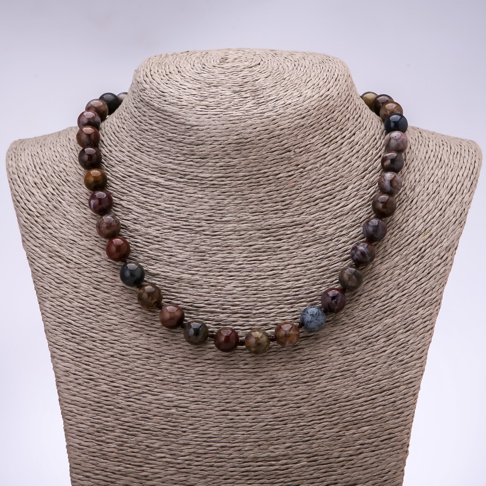 

Бусы из натурального камня Яшма Пикассо гладкий шарик, диаметр 10+-мм, длина 45см, ida32398