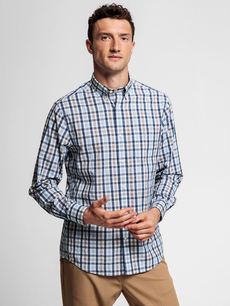 

Рубашка GANT Tp Bc Indigo Check Reg Bd 3013720  Dark Khaki, Рубашка GANT Tp Bc Indigo Check Reg Bd 3013720 L Dark Khaki