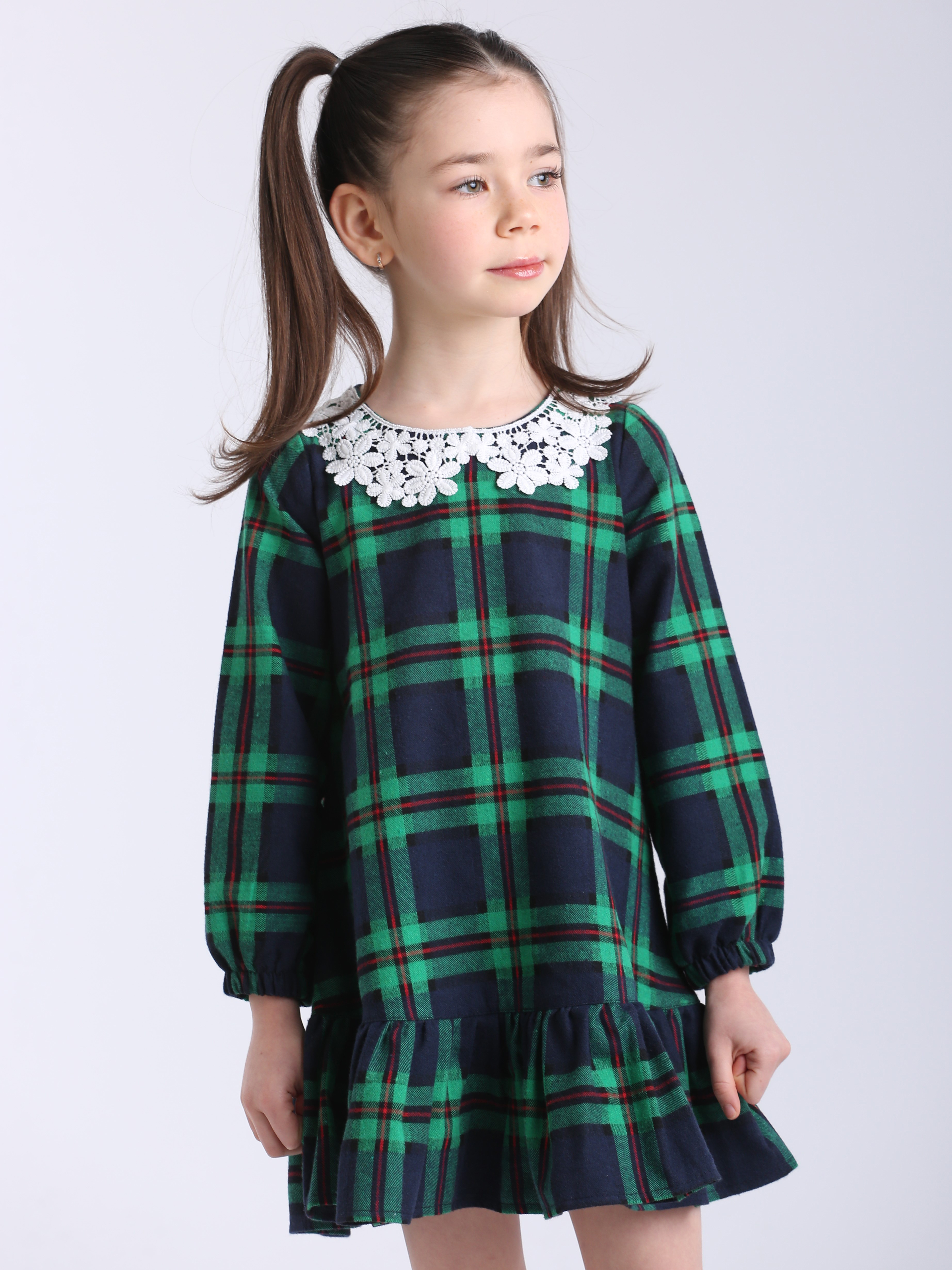 

Платье с длинными рукавами Ласточка 22_7003 110 см Зеленое в клетку