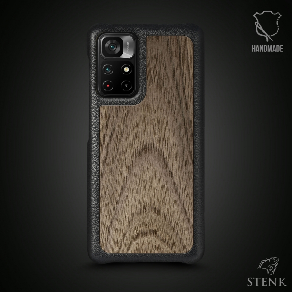

Кожаная накладка Stenk WoodBacker для Xiaomi Poco M4 Pro 5G Чёрная