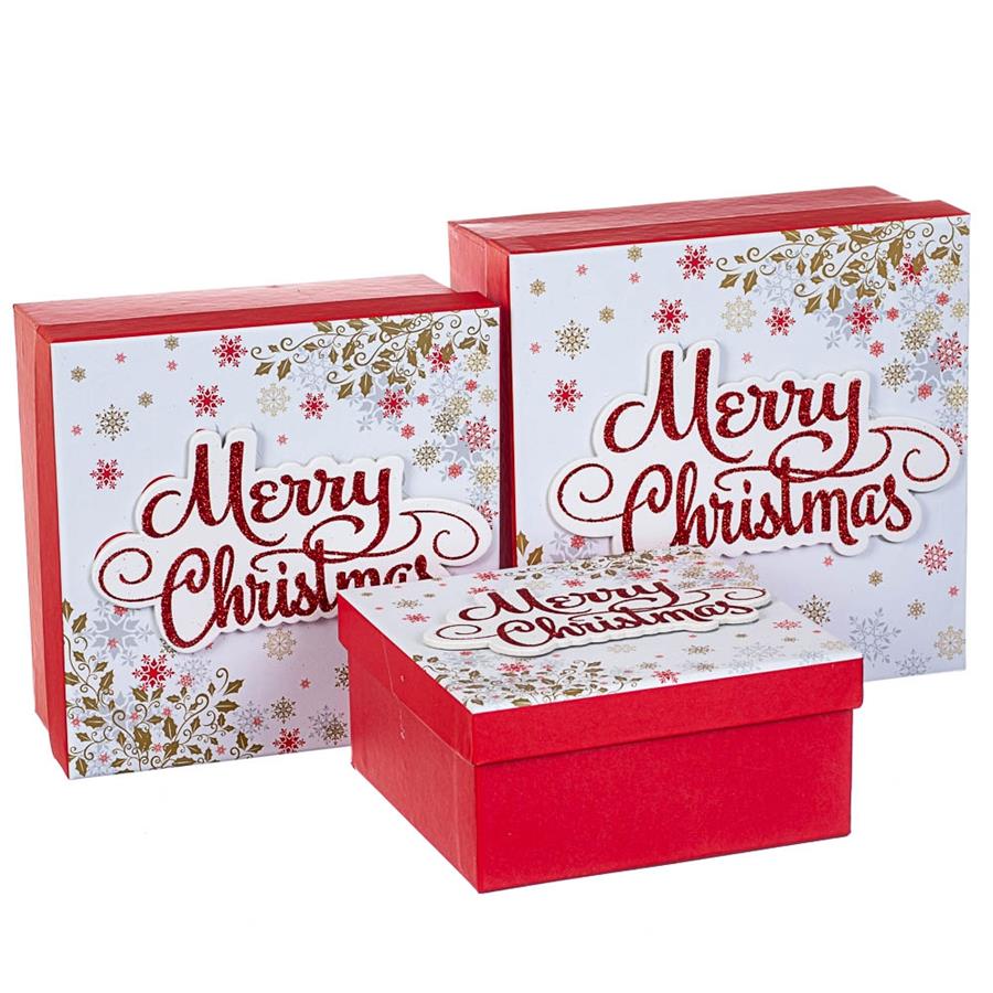 

Набор из 3 коробок "Merry Christmas" белый20*20*9,5 (8211-007), Картон, Elisey
