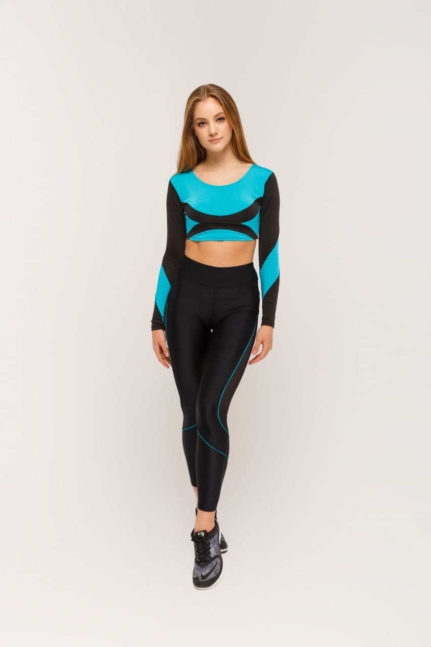 

Комплект для фитнеса (лосины+топ с длинным рукавом) LOMOFIT-Bek 7131Б 44 черный с бирюзовой полосой