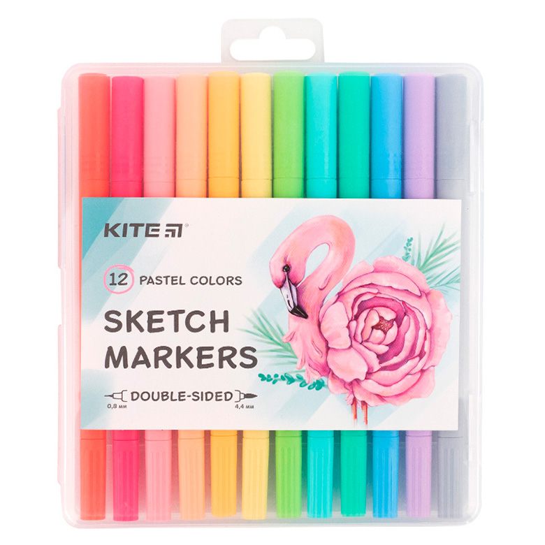 

Скетч маркеры для рисования Kite двусторонние для бумаги набор 12 шт Pastel K22-045