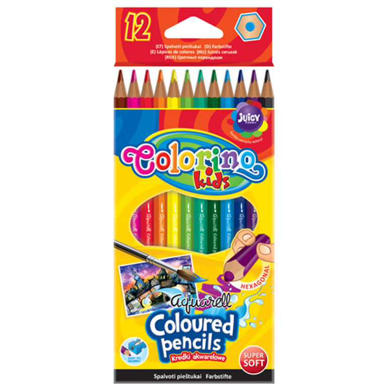 

Карандаши акварельные Colorino 12 цветов шестигранные + кисточка 33039