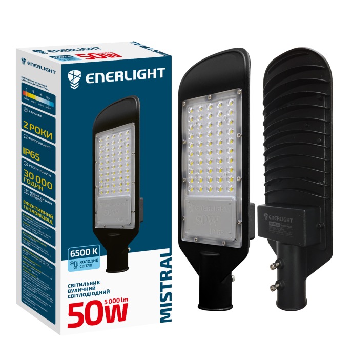 

Cветильник светодиодный уличный ENERLIGHT MISTRAL 50Вт 5000Лм 6500К IP65 (MISTRAL50SMD100C)