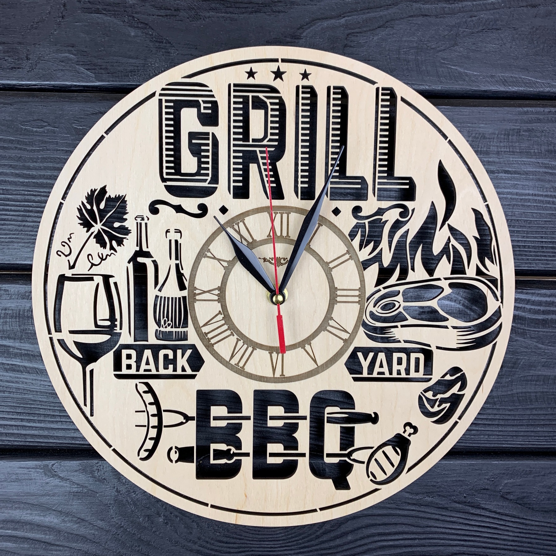 

Оригинальные настенные часы из дерева Гриль BBQ CL-0680