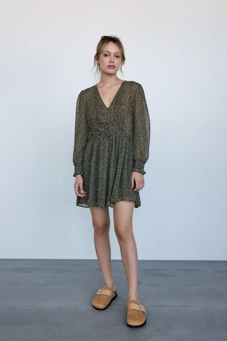 

Платье Zara  темно зеленый горох 2587155505, Платье Zara M темно зеленый горох 2587155505