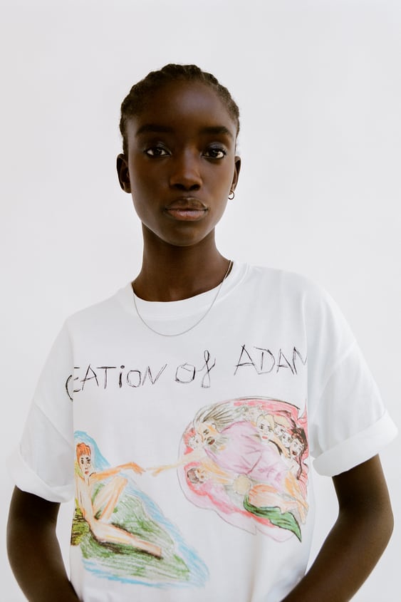 

Футболка Zara  белый принт 4644111250, Футболка Zara S белый принт 4644111250