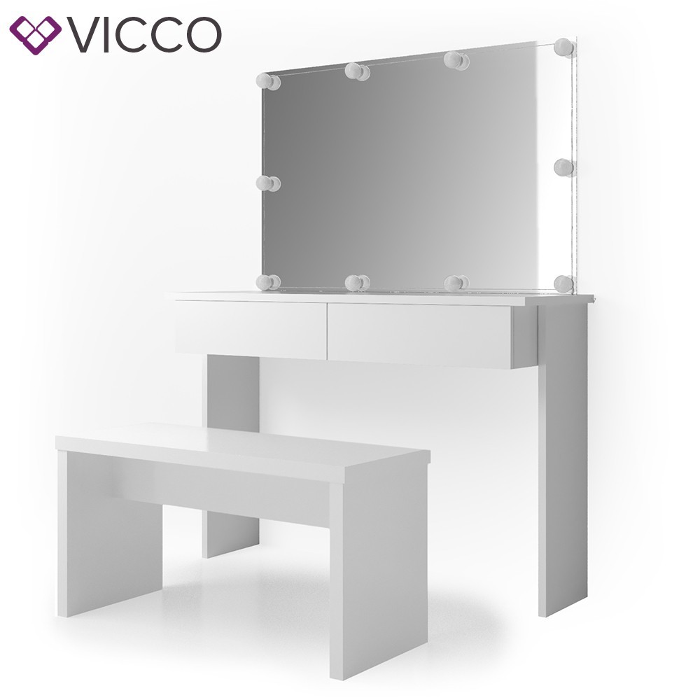

Туалетный столик 120x83 Vicco Azur с подсветкой и скамейкой, белый глянец