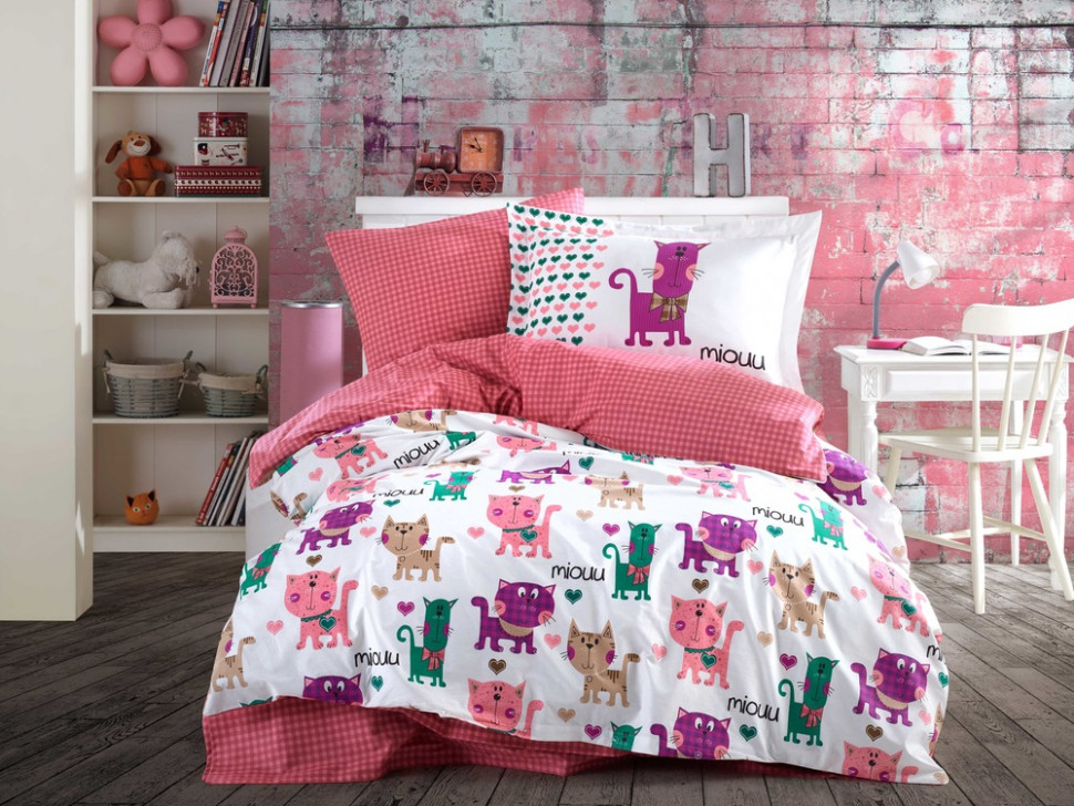 

Постельное белье Poplin Hobby Miouu розовый полуторный 8698499142886