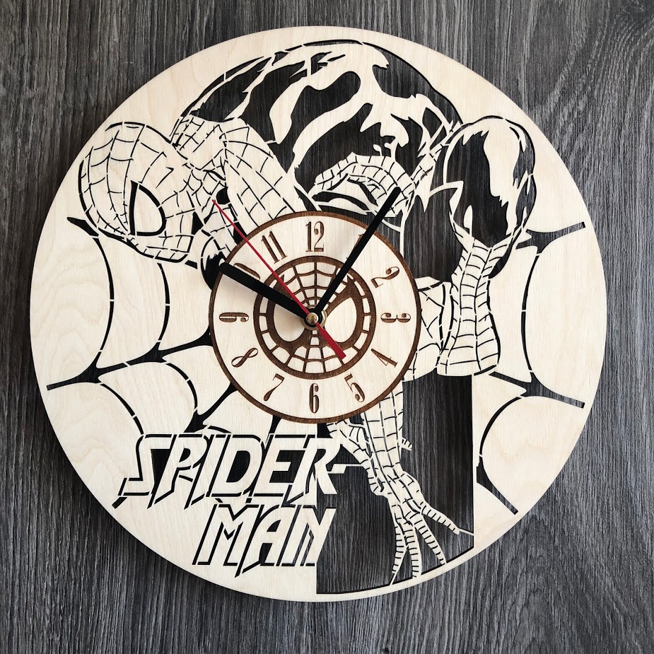 

Круглые бесшумные настенные часы из дерева Spider-Man CL-0281