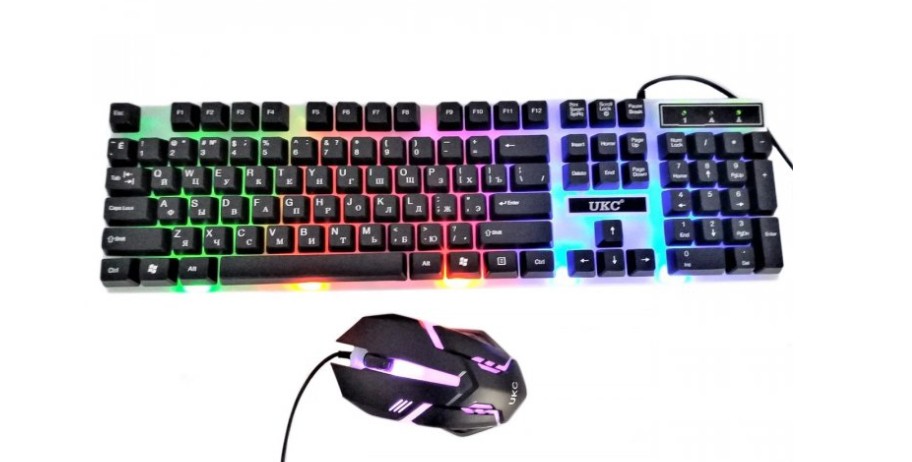 

Комплект проводной клавиатуры и мышки с RGB подсветкой - UKC Keyboard M-416/K01/5559 USB .