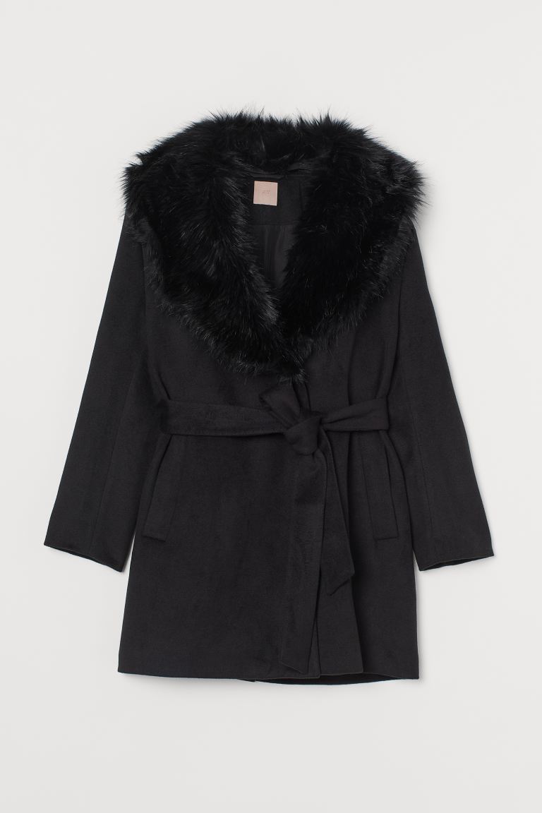 

Пальто с воротником H&M  Чёрный, Пальто с воротником H&M 2XL Чёрный