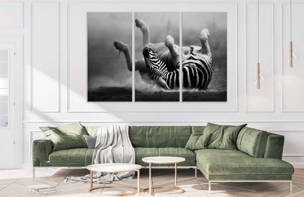 

Картина на холсте Модульные Модульная картина Zebra Rides In Fervor 3 картины 70х140 см.