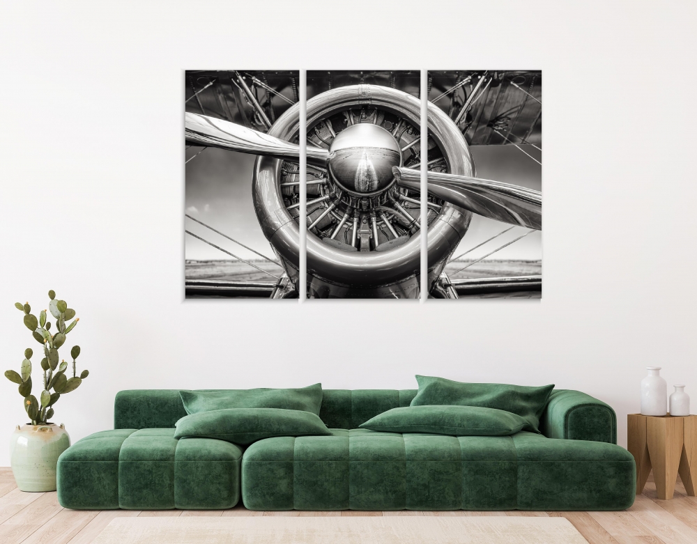 

Картина на холсте Модульные Модульная картина Aircraft Radial Engine 3 картины 70х140 см.