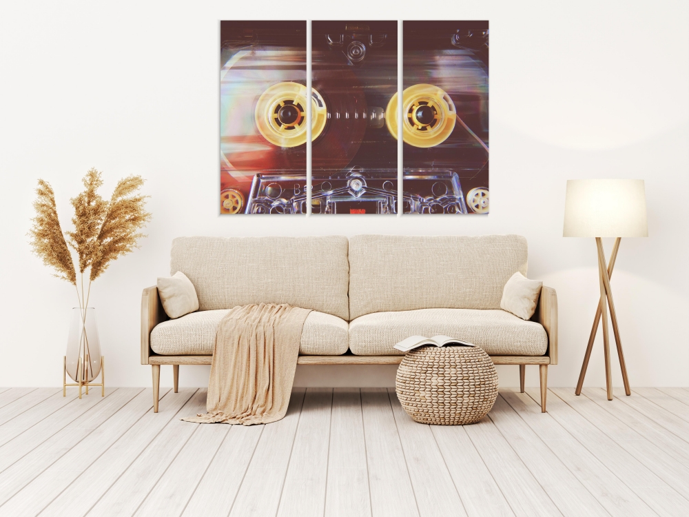 

Картина на холсте Модульные Модульная картина Audio Cassettes For Recorder 80s 90s 70s 3 картины 25х50 см.
