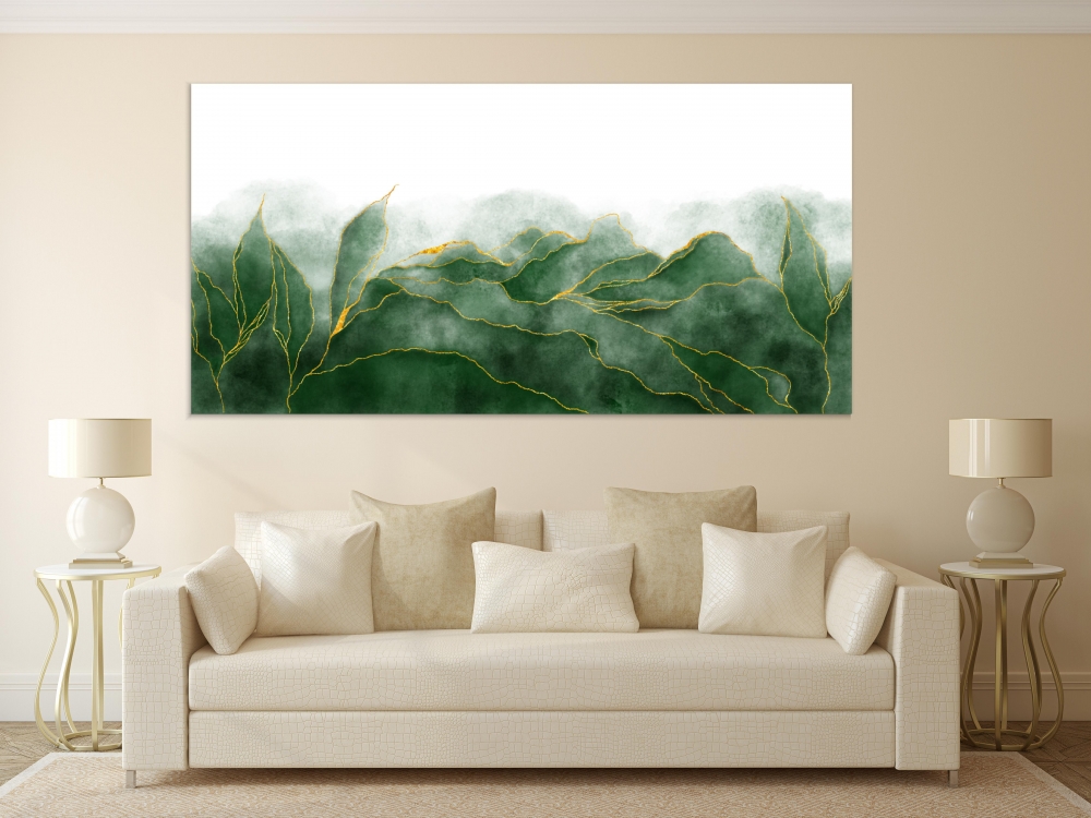 

Картина на холсте Абстракция Green Colors And Gold Veins 60х120 см.