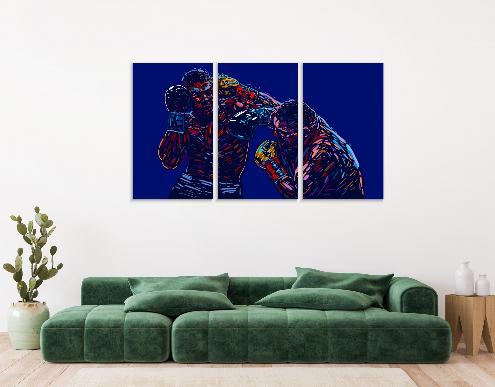 

Картина на холсте Модульные Модульная картина Two Fighting Boxers 3 картины 60х120 см.