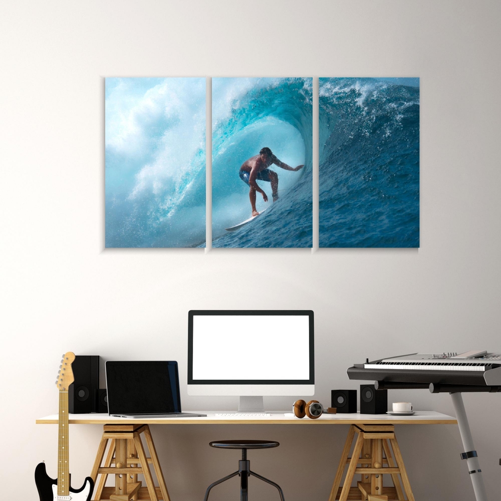

Картина на холсте Модульные Модульная картина Extreme Professional Sportsman Surfer 3 картины 25х50 см.