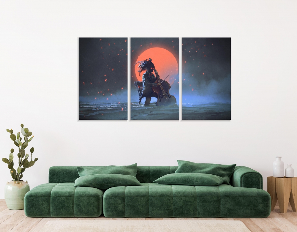 

Картина на холсте Модульные Модульная картина Mysterious Man With Cello 3 картины 40х80 см.