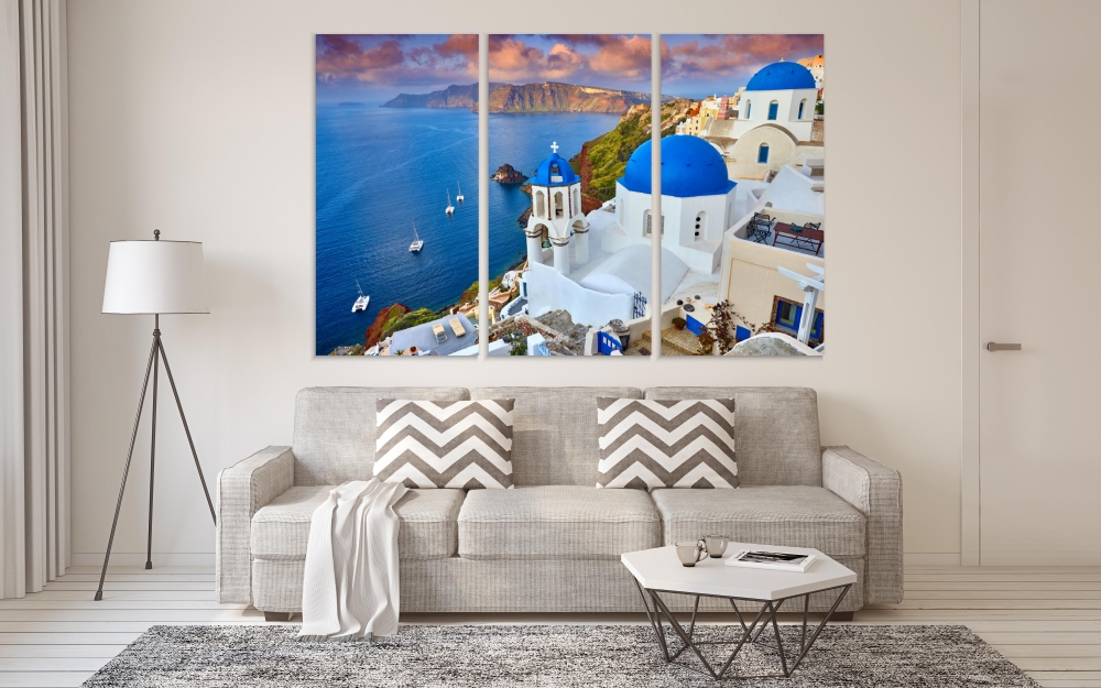 

Картина на холсте Модульные Модульная картина Santorini Island Greece 3 картины 70х140 см.