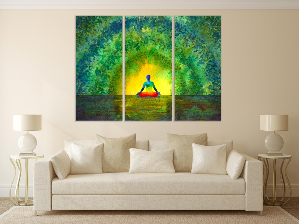 

Картина на холсте Модульные Модульная картина Green Human Chakra 3 картины 40х80 см.