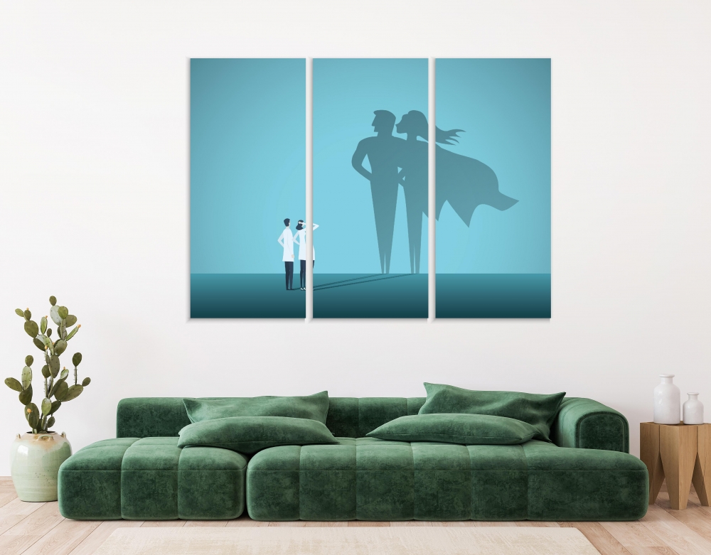 

Картина на холсте Модульные Модульная картина Doctors Looking At Superhero Shadow 3 картины 70х140 см.