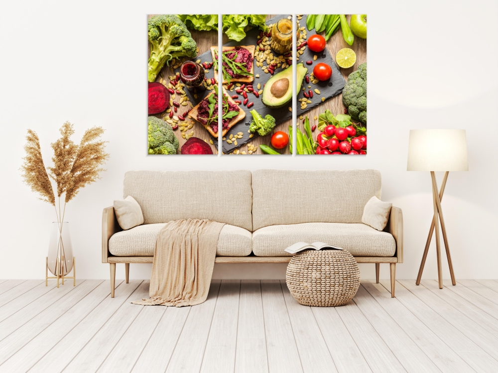 

Картина на холсте Модульные Модульная картина Healthy Food 3 картины 45х90 см.