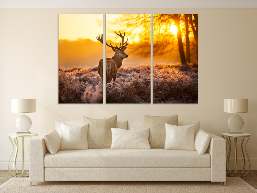 

Картина на холсте Модульные Модульная картина Deer In The Forest 3 картины 40х80 см.