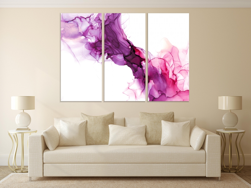

Картина на холсте Модульные Модульная картина Purple And Pink Swirls 3 картины 70х140 см.