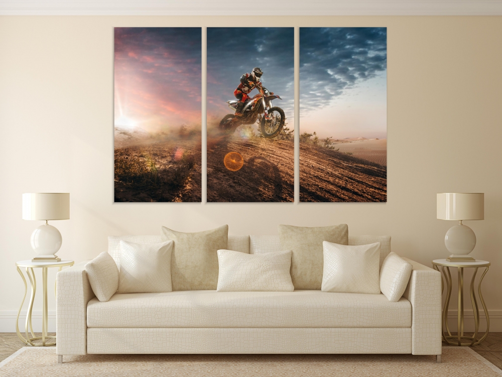 

Картина на холсте Модульные Модульная картина Motocross Sport 3 картины 60х120 см.