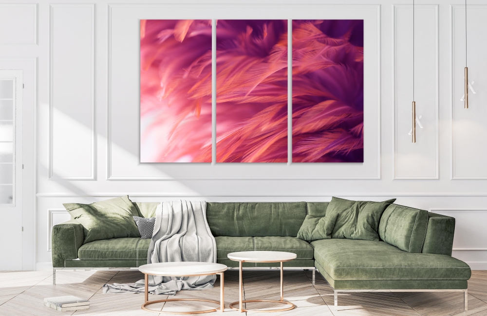 

Картина на холсте Модульные Модульная картина Coral Pink Feathers 3 картины 70х140 см.