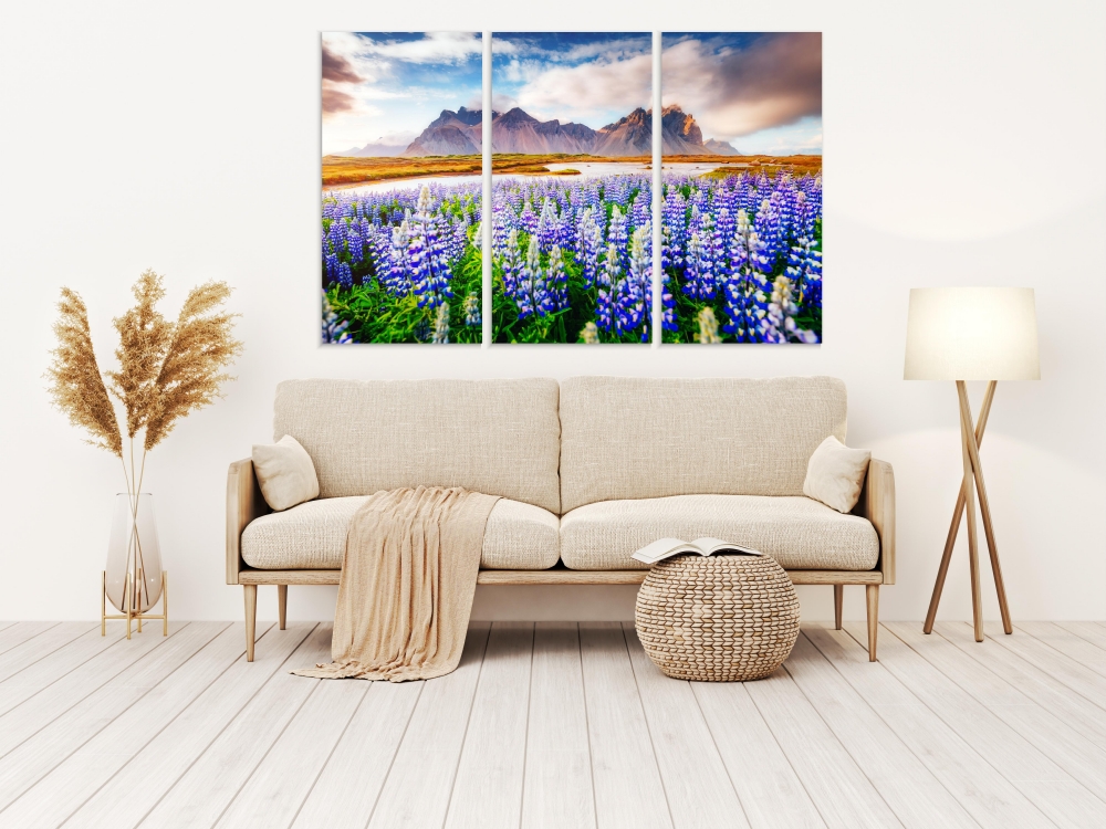 

Картина на холсте Модульные Модульная картина Great View Of Lupine Flowers 3 картины 25х50 см.