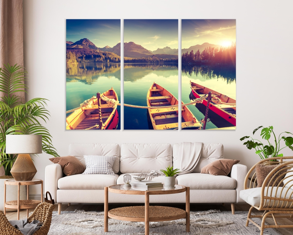 

Картина на холсте Модульные Модульная картина Mountain Lake 3 картины 25х50 см.