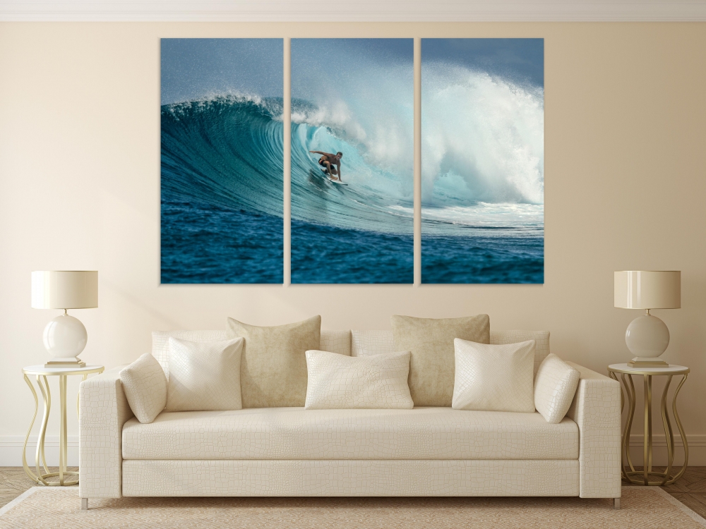 

Картина на холсте Модульные Модульная картина Surfer On Perfect Blue Wave 3 картины 70х140 см.