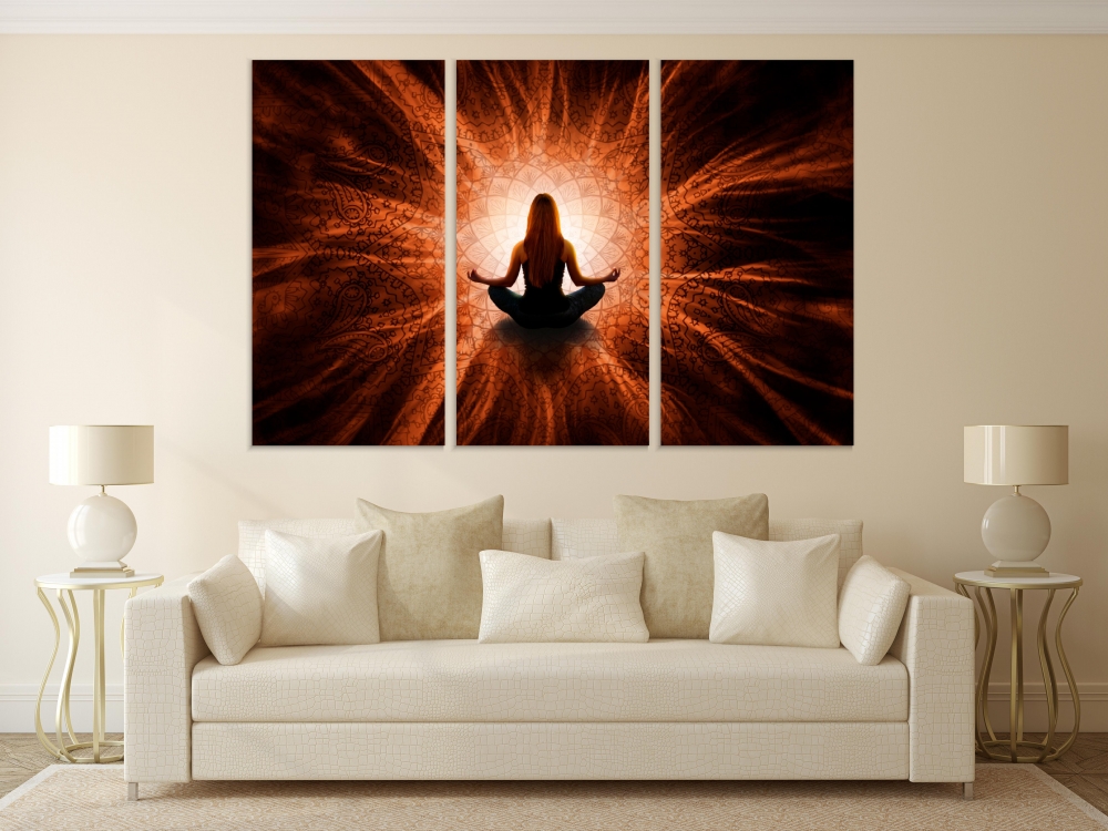 

Картина на холсте Модульные Модульная картина Woman In Meditation With Mandala 3 картины 40х80 см.