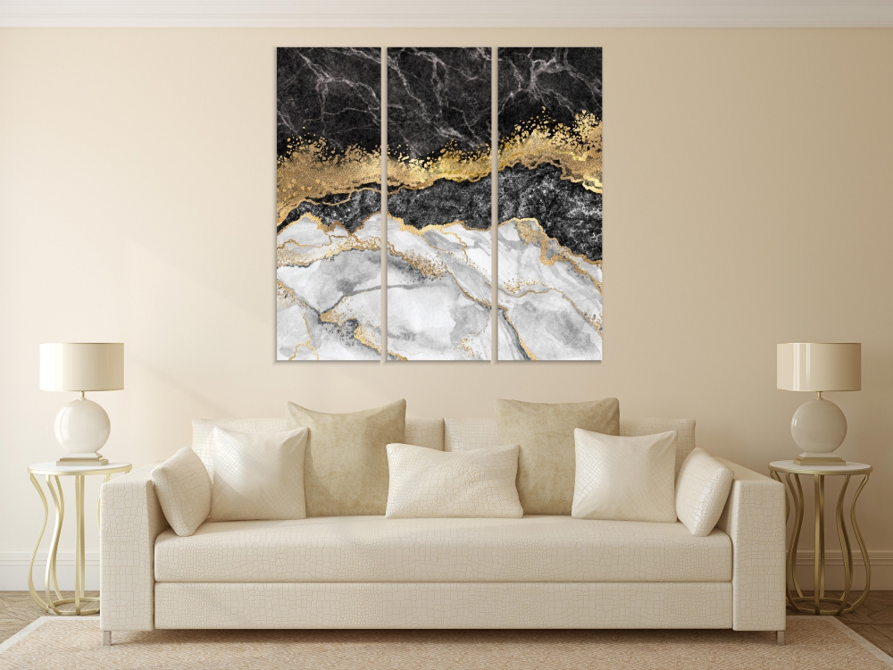 

Картина на холсте Модульные Модульная картина Texture Of Marble And Gold Foil 3 картины 70х140 см.
