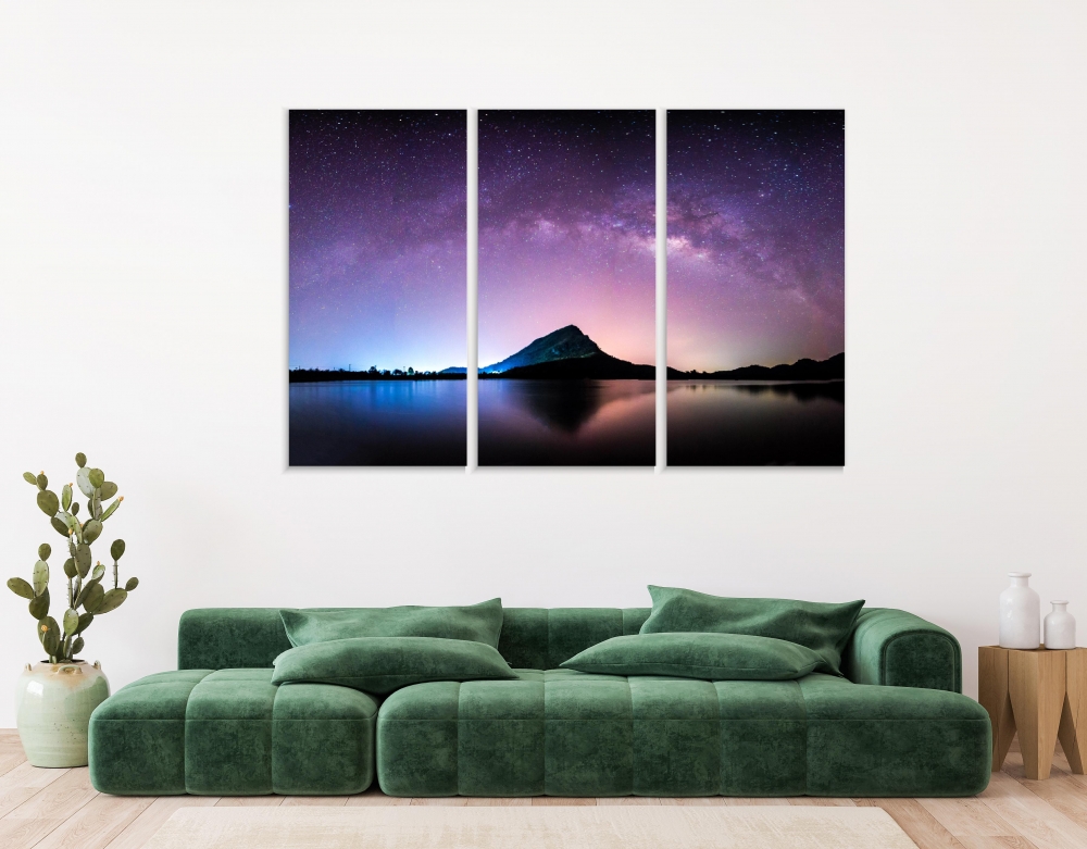 

Картина на холсте Модульные Модульная картина Night Mountain And Milkyway 3 картины 40х80 см.