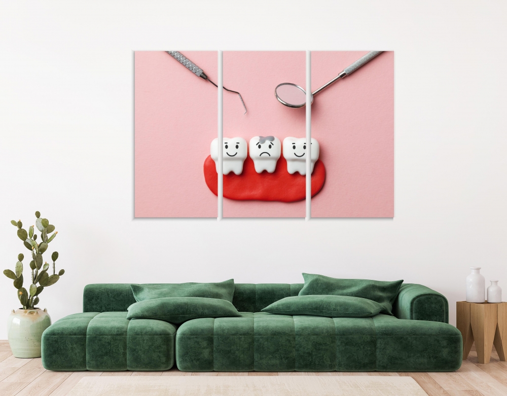 

Картина на холсте Модульные Модульная картина Sad Tooth With Caries 3 картины 70х140 см.