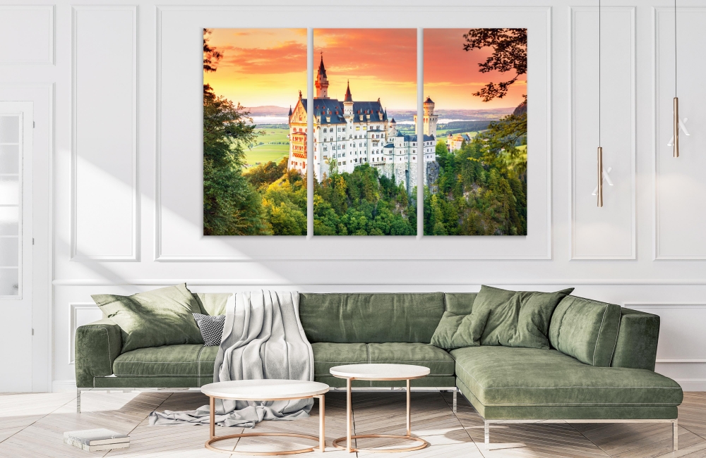 

Картина на холсте Модульные Модульная картина Neuschwanstein Summer Landscape 3 картины 40х80 см.