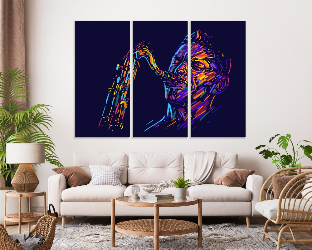 

Картина на холсте Модульные Модульная картина Player Jazz Musician Saxophonist 3 картины 25х50 см.