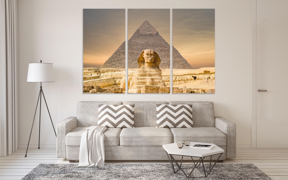 

Картина на холсте Модульные Модульная картина Sphinx And Pyramids 3 картины 60х120 см.