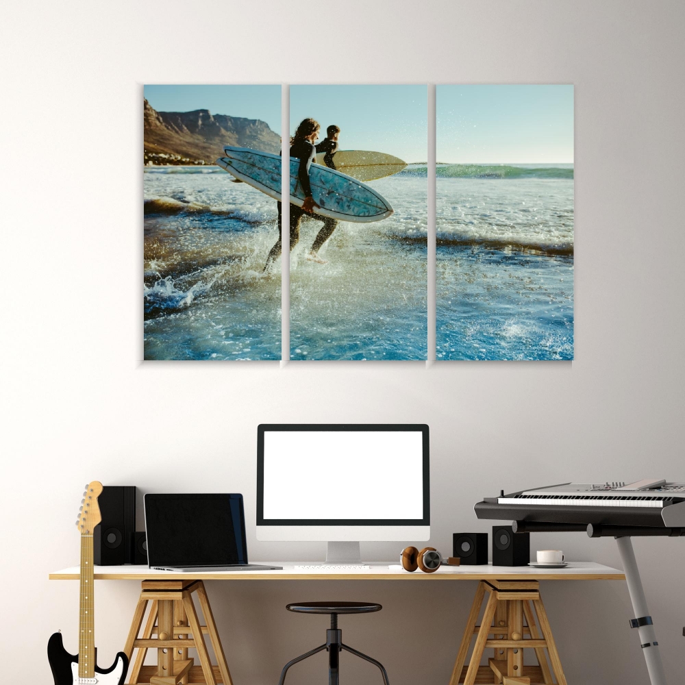 

Картина на холсте Модульные Модульная картина Two Male Surfers Going For Surfing 3 картины 40х80 см.