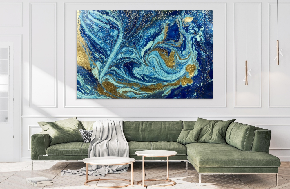 

Картина на холсте Абстракция Blue And Golden Background 90х120 см.