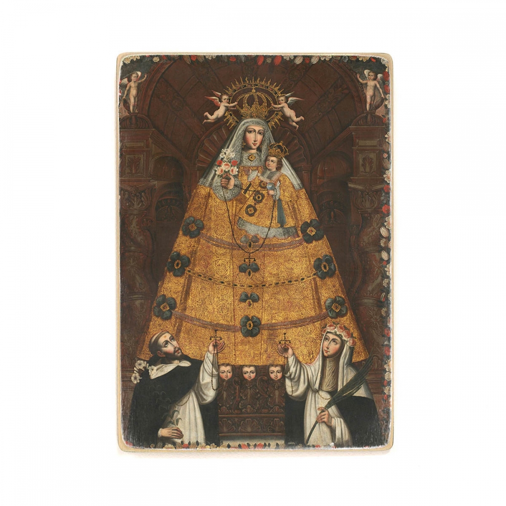 

Деревянный постер Искусство Anonymous Cusco School - Our Lady of the Rosary with Saint Dominic and Saint Rose А2