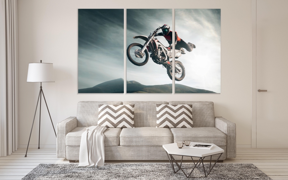 

Картина на холсте Модульные Модульная картина Moto Freestyle 3 картины 45х90 см.