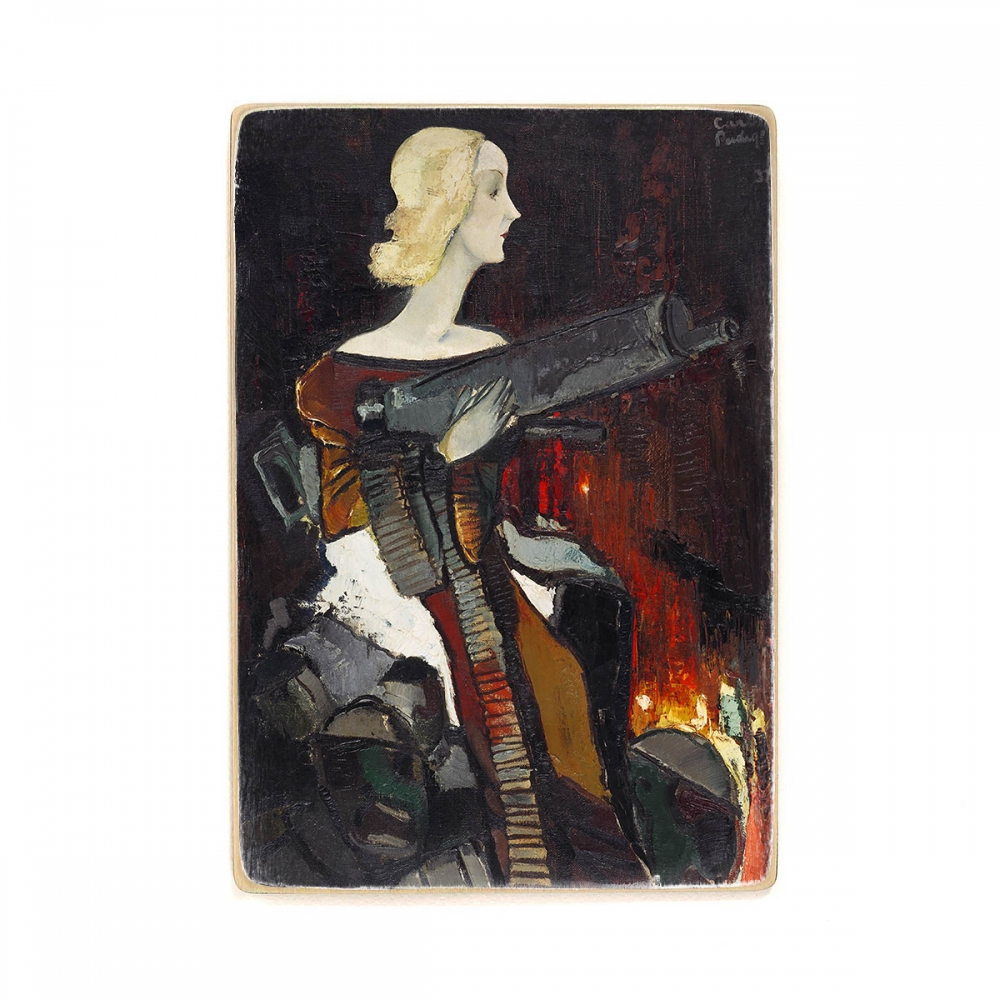 

Деревянный постер Искусство Kārlis Padegs - Madonna with a Machine Gun А1