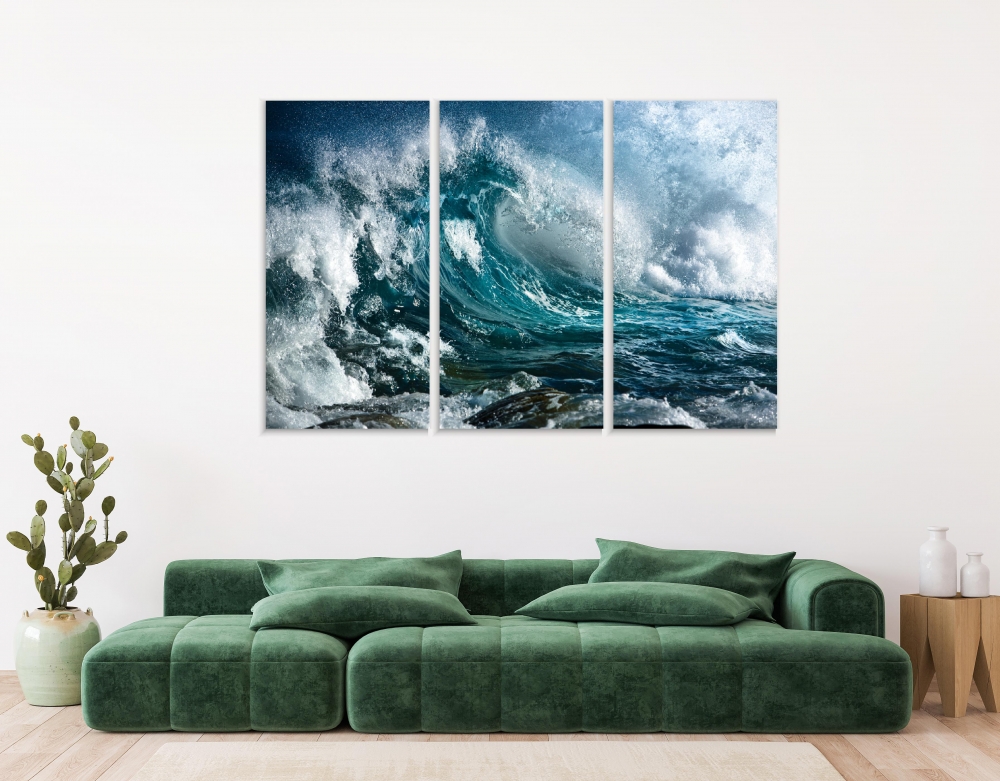 

Картина на холсте Модульные Модульная картина Ocean Wave 3 картины 45х90 см.